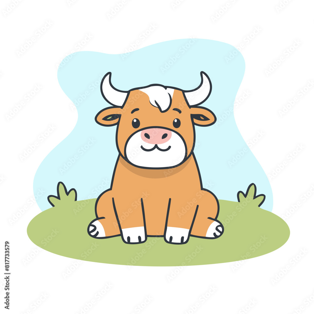 Vector illustration of a cute Bull for toddlers books Vector illustration of a cute Bull for toddlers books