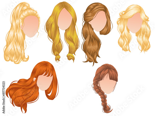 Beautiful woman hairstyle fashion for assortment, long hair, short hair, curly hair salon hairstyles and trendy haircut
