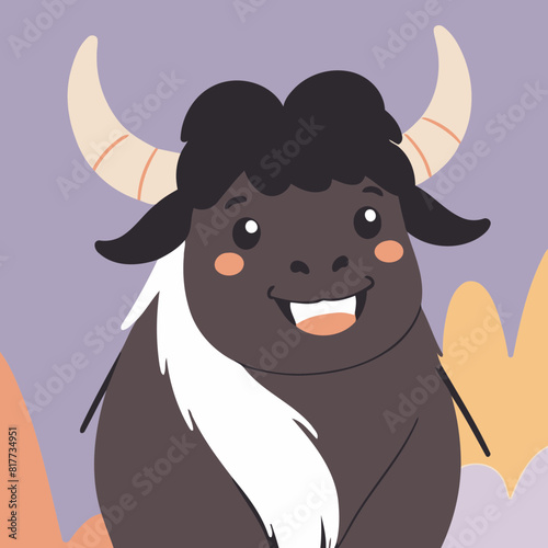 Cute vector illustration of a Yak for youngsters' picture books