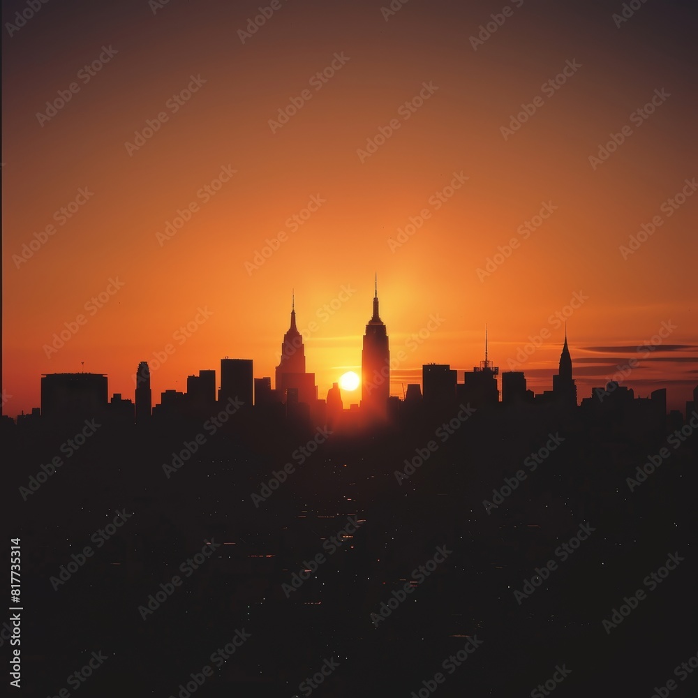 City skyline silhouette at sunset