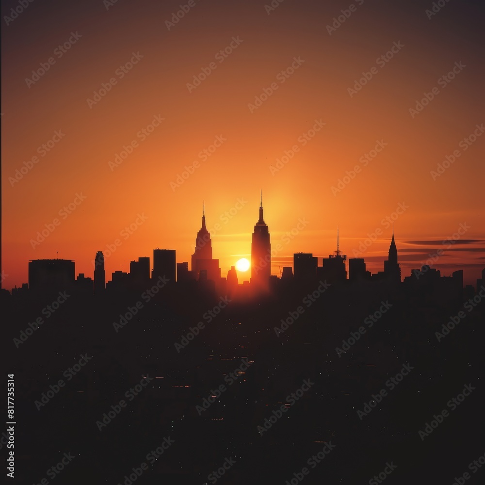 Naklejka premium City skyline silhouette at sunset