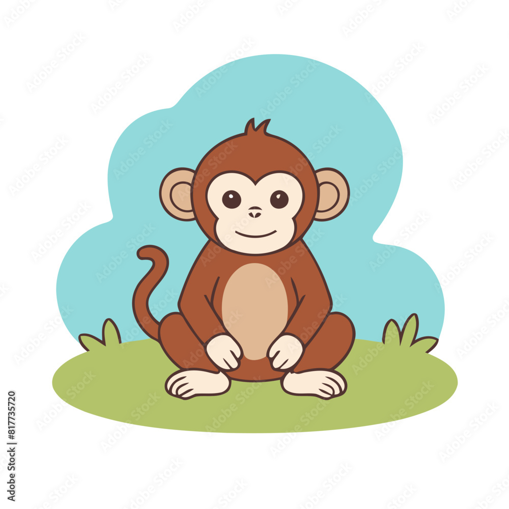Cute vector illustration of a Monkey for toddlers