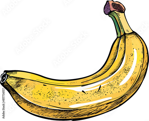 A banana, Children style, thick black line with color, 100 % white background, simple style