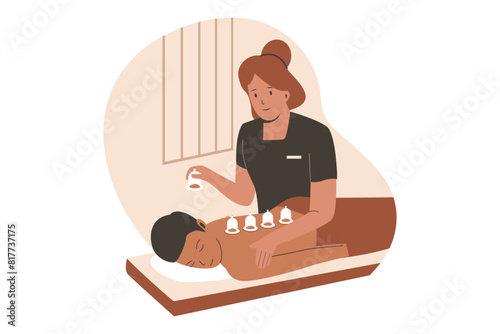 Cupping therapist vector concept, alternative medicine concept. Flat illustration concept