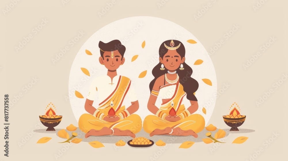 A heartwarming scene of a man and woman performing a traditional puja ...