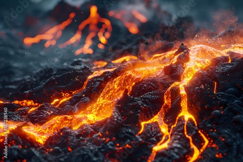 Lava flowing down a mountainside photo