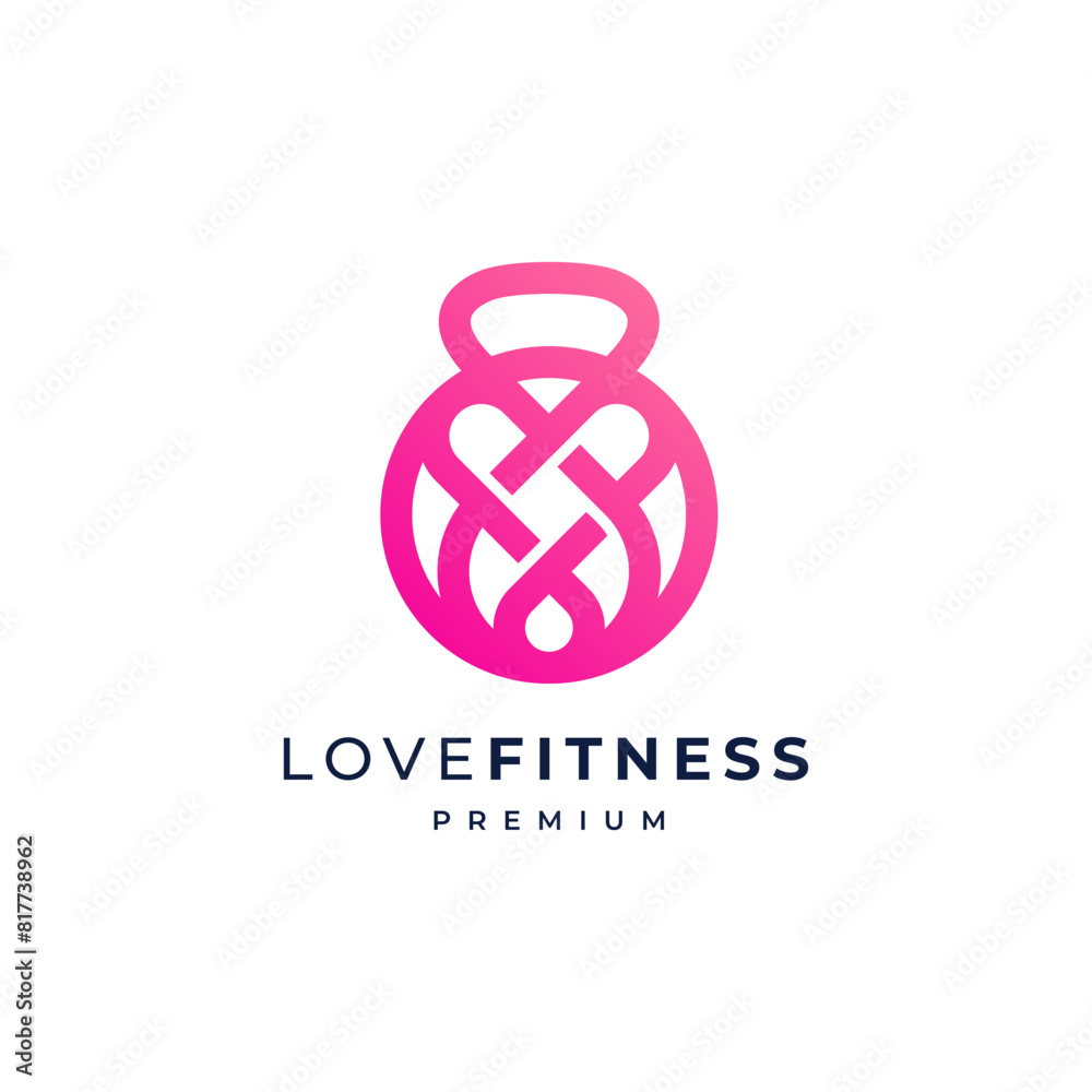 shiny kettlebell and love with line art style for gym, fitness and sport logo design shiny kettlebell and love with line art style for gym, fitness and sport logo design