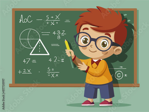 Student write a mathematic formula on a board vector image