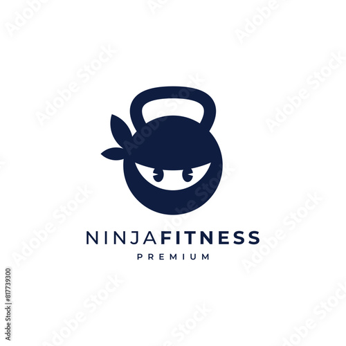 kettlebell and ninja for gym, fitness and sport logo design