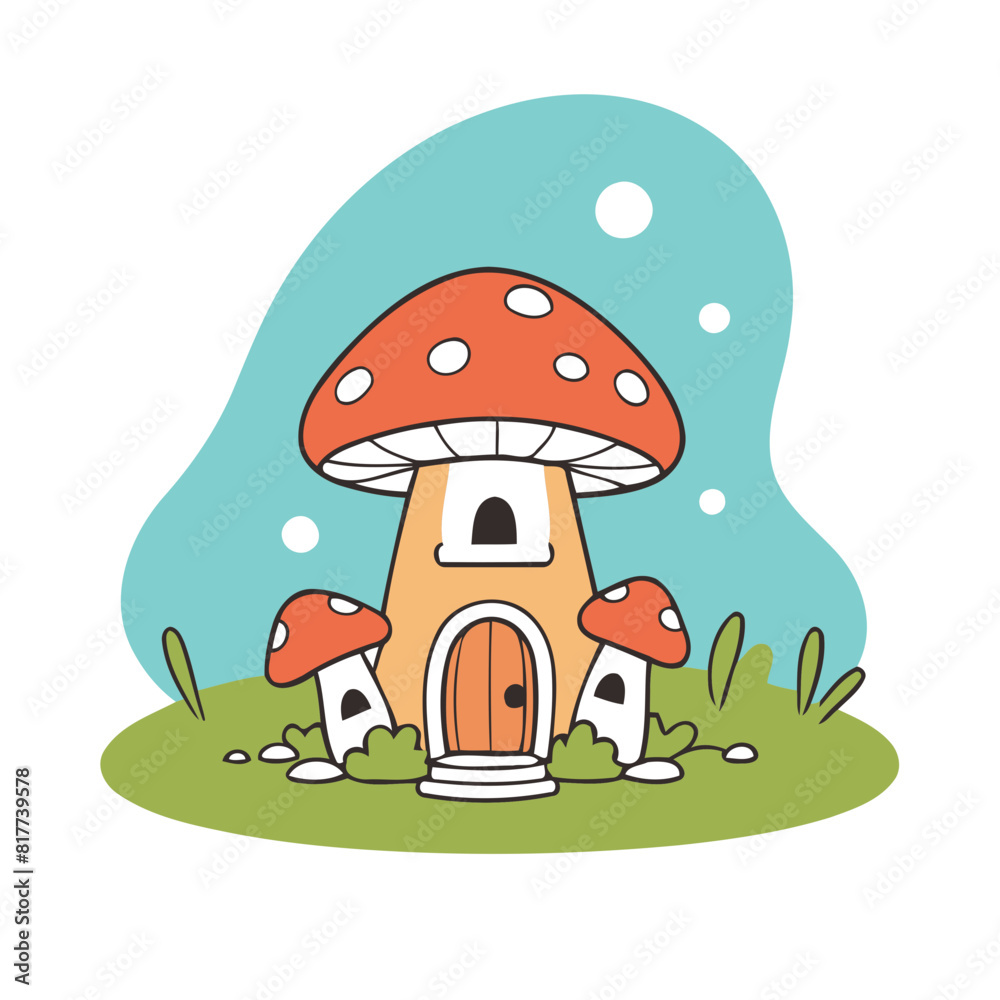 Fototapeta premium Vector illustration of a cute MushroomHouse for kids books