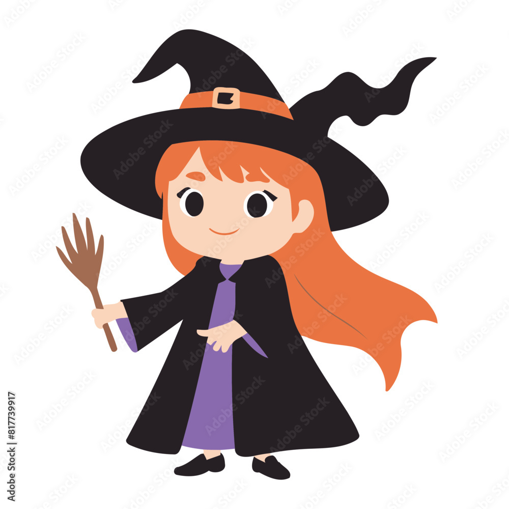 Cute vector illustration of a Witch for toddlers story books