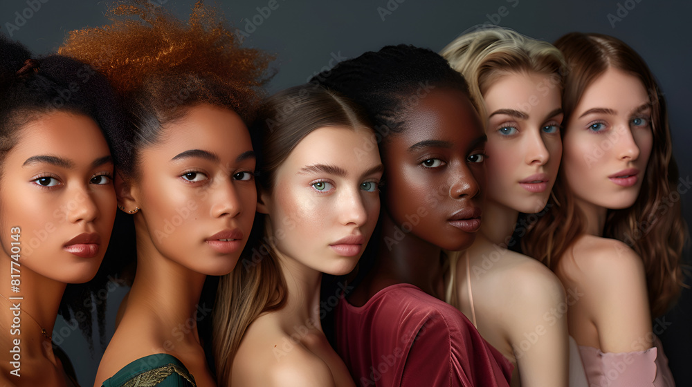 Group of different ethnicity women. Multicultural diversity and friendship. Female faces with different skin type and color. Group of different ethnicity women. Multicultural diversity and friendship. Female faces with different skin type and color.