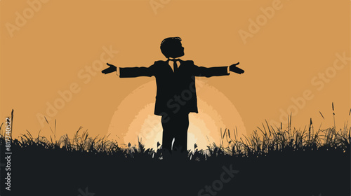 Silhouette boy with open arms and formal suit Vector