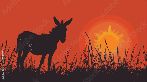 Silhouette caricature cute face donkey animal farm