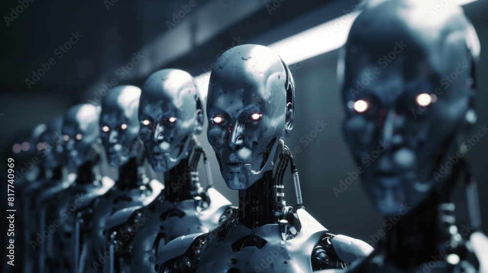 The robots stand in a row. AI Generated The robots stand in a row. AI Generated