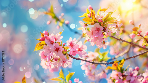 Beautiful blossoming tree on sky background closeup