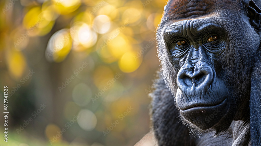 Close-up of a gorilla's face. A close-up portrait of a gorilla's face with detailed features and a blurred background.. Close-up of a gorilla's face. A close-up portrait of a gorilla's face with detailed features and a blurred background..