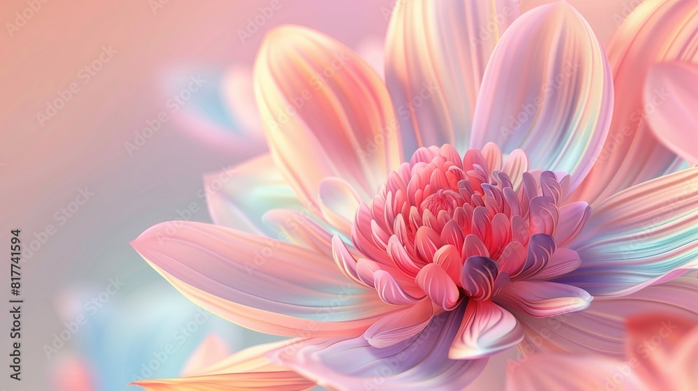 Fototapeta premium 3D rendering of a beautiful flower with a pastel blured background with copy space.