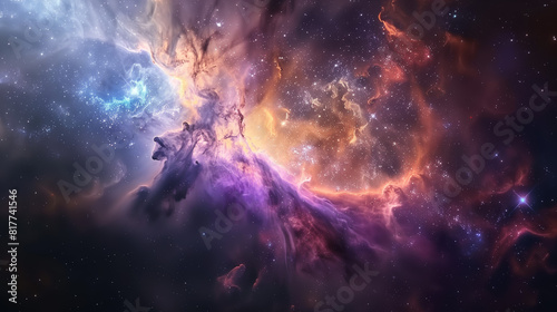 Colorful nebula with stars in deep space. Outer space and astronomy concept