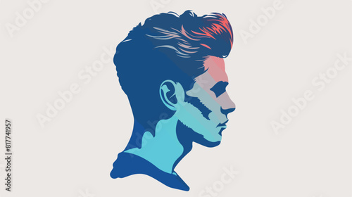 Silhouette color sections of man face with pompadour photo