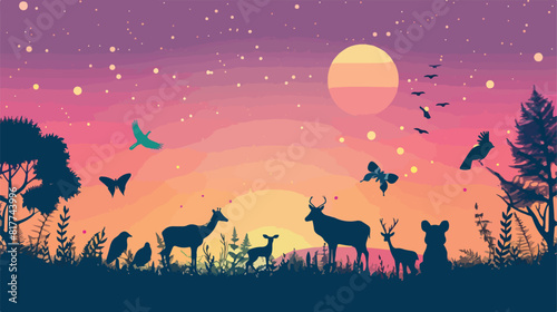 Silhouette of card of celebration with animals Vector