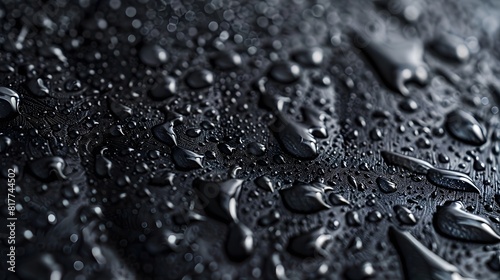 Close-up of black surface covered in water droplets