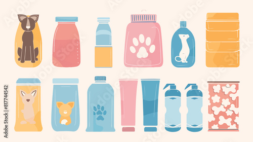 Silhouette of food bag and containers for pet groomin