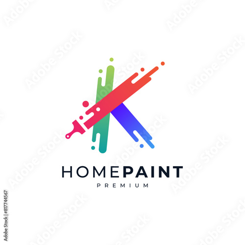 colorful letter K with paintbrush and color splash for real estate and home painting