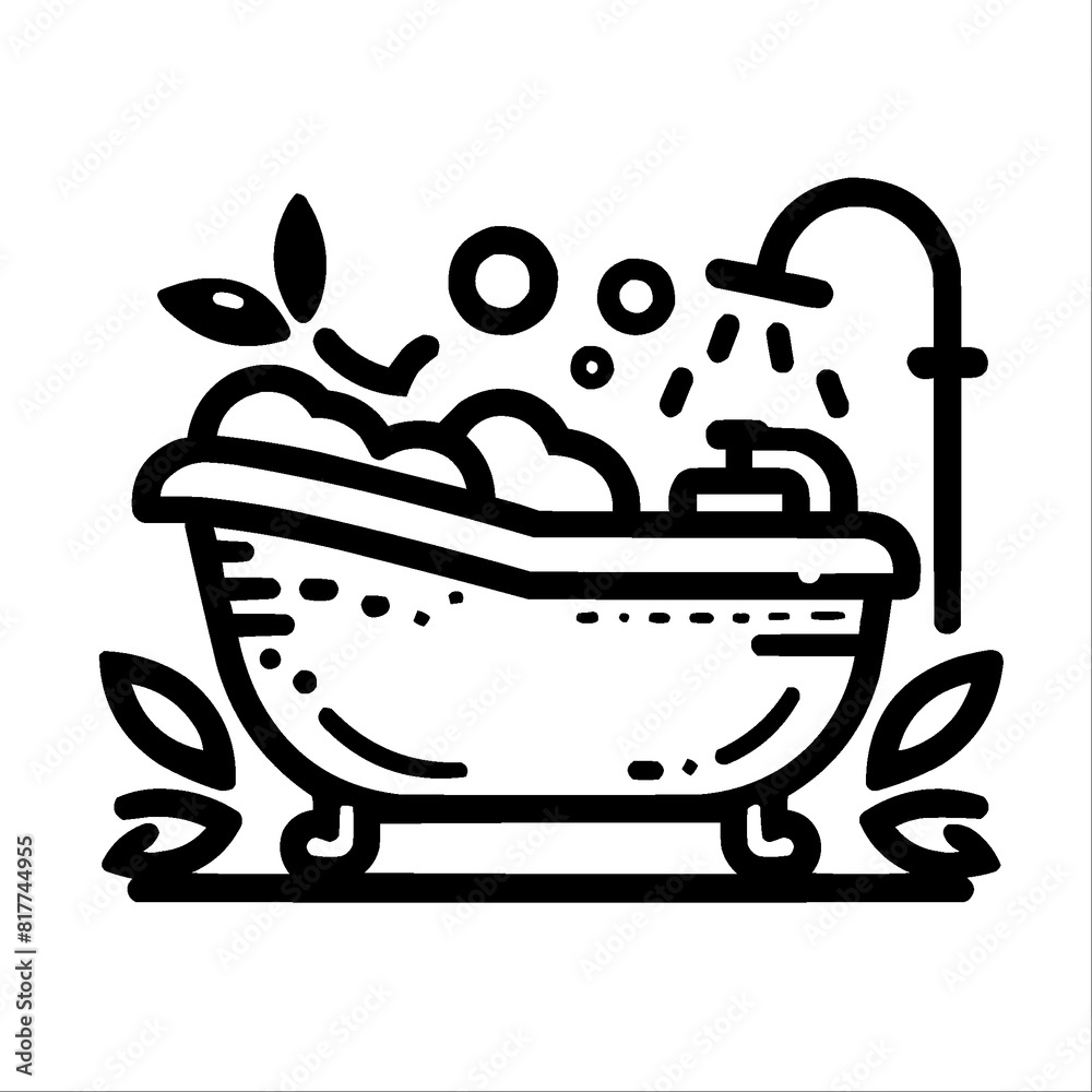 Illustrated Clawfoot Bathtub with Bubbles and Leaves Illustrated Clawfoot Bathtub with Bubbles and Leaves