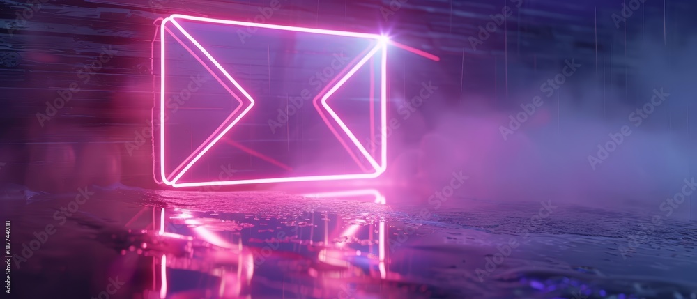 Futuristic email symbol in neon lights, Scifi, Pink and violet tones, Digital art, Illuminated against a dark, misty setting Futuristic email symbol in neon lights, Scifi, Pink and violet tones, Digital art, Illuminated against a dark, misty setting