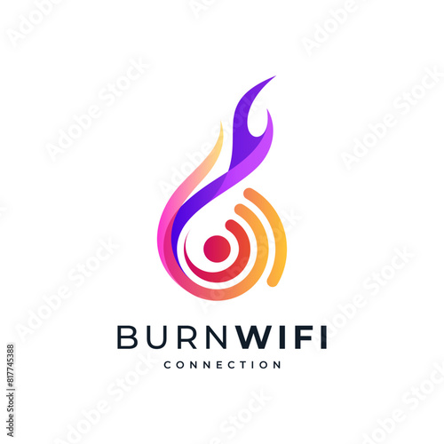colorful and shiny wifi and fire for internet and connection logo