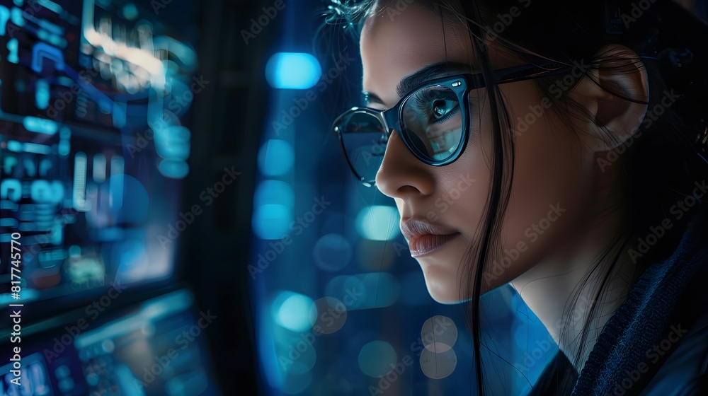 Women analyzing data on a futuristic computer setup Women analyzing data on a futuristic computer setup