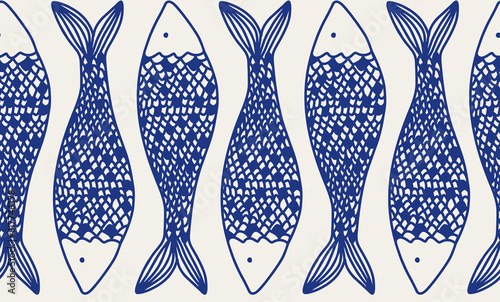 Fishes seamless pattern. Fishes endless hand drawn texture.
