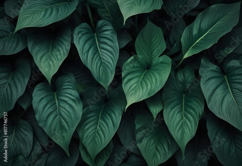 leaves of Spathiphyllum cannibalism  abstract dark green texture  nature background  tropical leaf