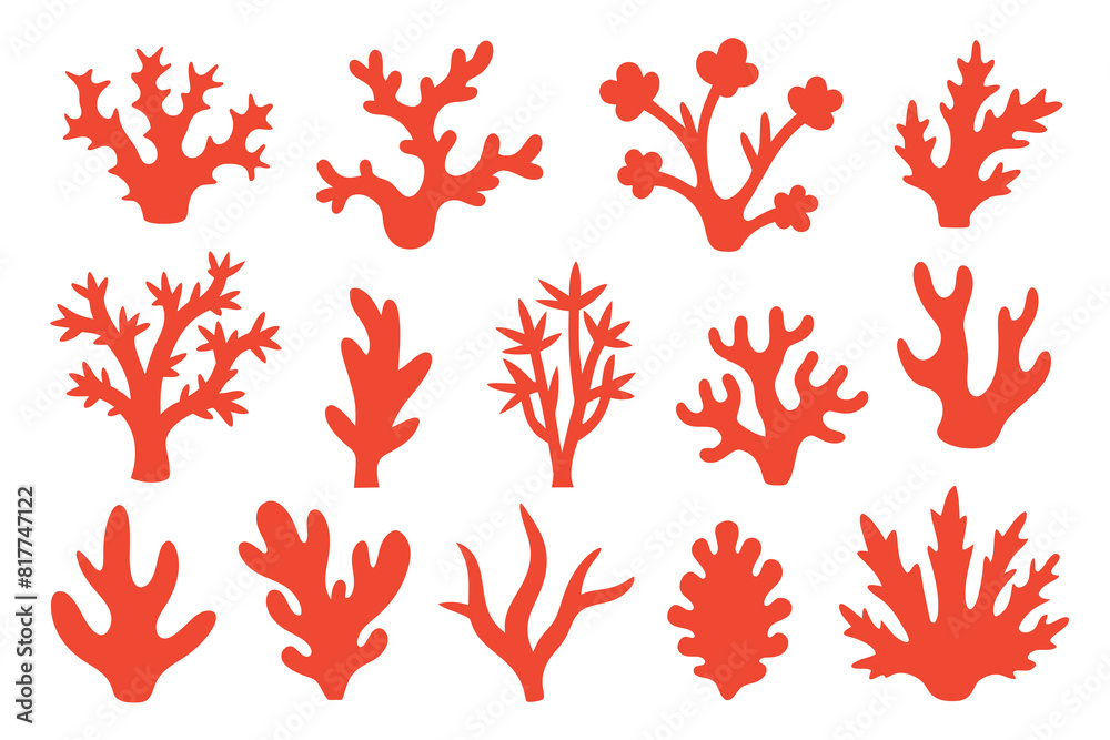 Set of coral Silhouette Design with white Background and Vector ...