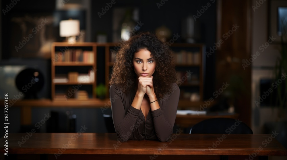 Close-Up Portrait of a Young Woman Feeling Unsure and Nervous in a Library Setting Close-Up Portrait of a Young Woman Feeling Unsure and Nervous in a Library Setting