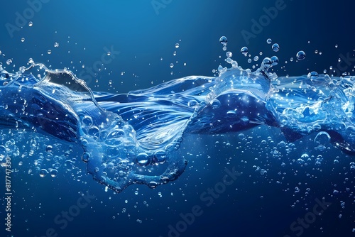Blue wave with bubbles in water