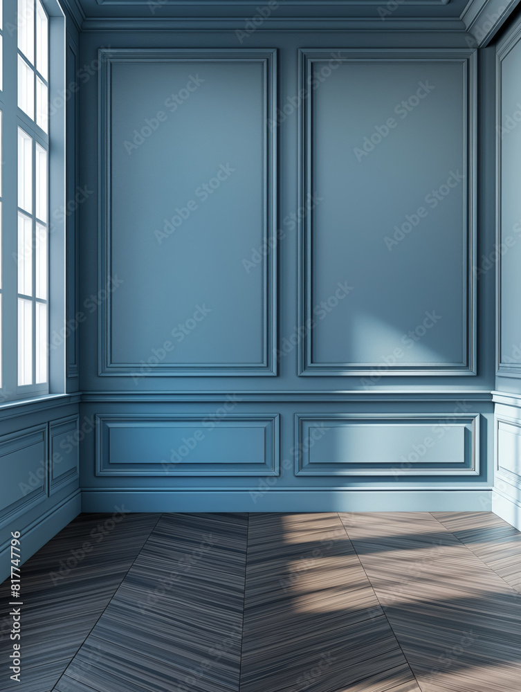 Elegant blue wall paneling in a classic room Elegant blue wall paneling in a classic room