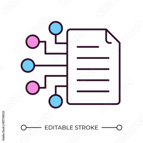 Digital file RGB color icon. Electronic document. File encryption. Paperless office. Digital data. Information sharing. Isolated vector illustration. Simple filled line drawing. Editable stroke