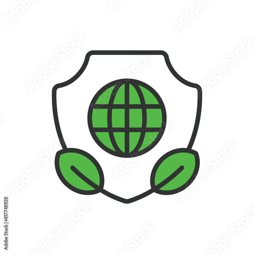 Save planet, in line design, green. Planet, save, earth, environment, eco, sustainability, green on white background vector. Save planet editable stroke icon.