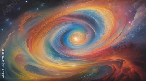 Colorful swirling galaxy background with a glowing vortex and bright waves