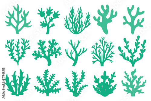 Set of coral Silhouette Design with white Background and Vector Illustration