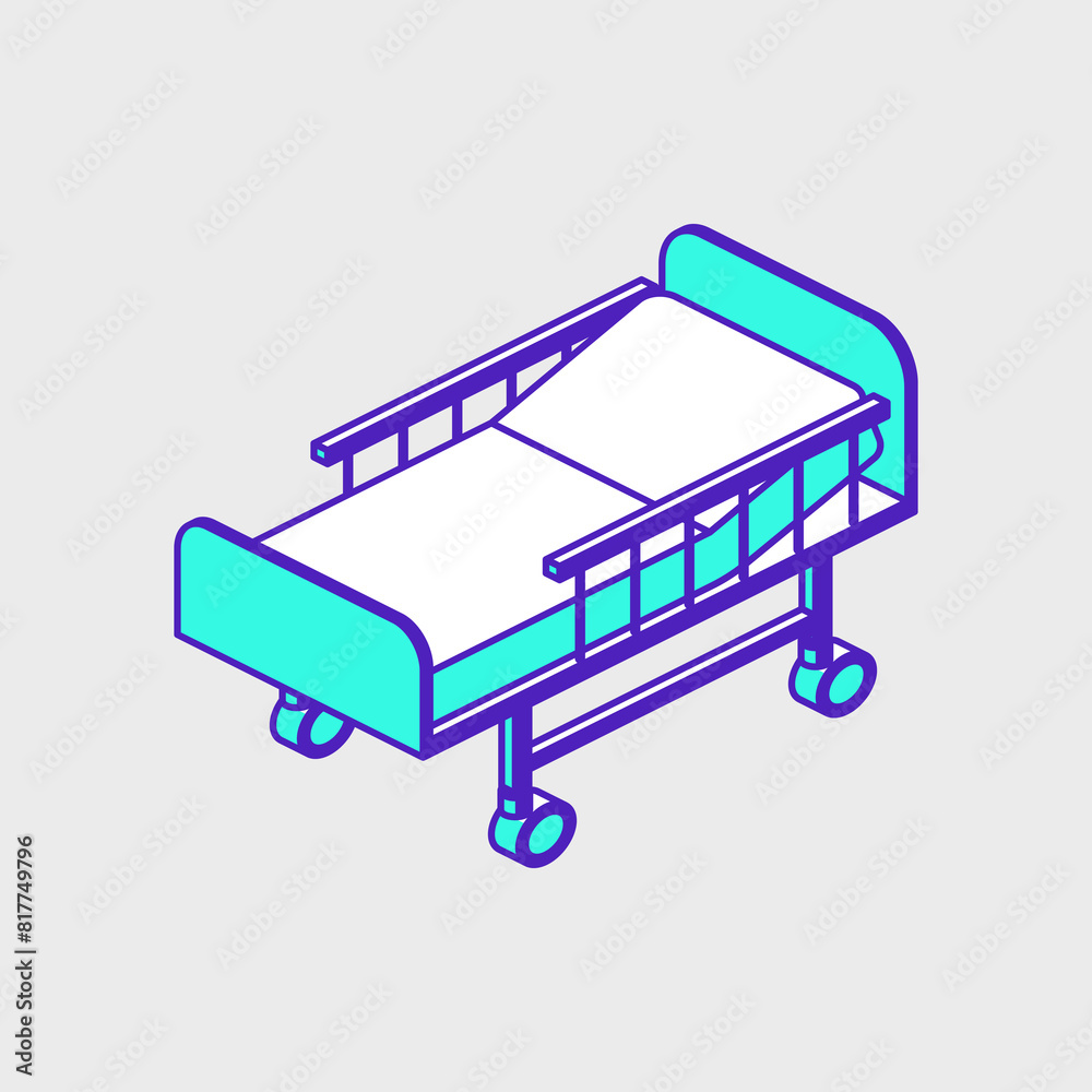 Hospital bed isometric vector icon illustration