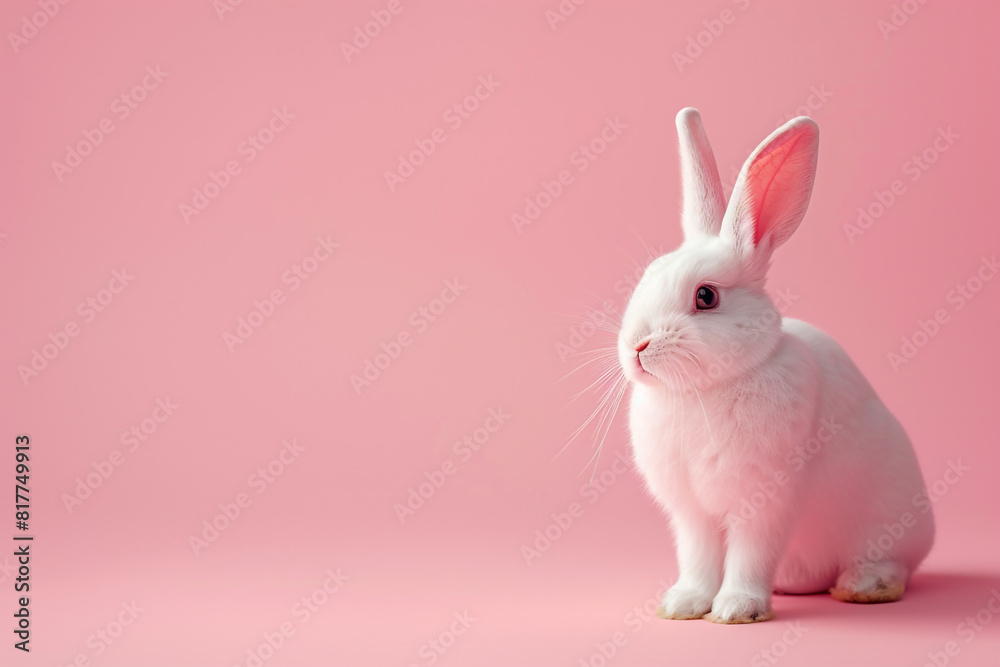 Obraz premium Easter bunny rabbit on pink background. Easter holiday concept.