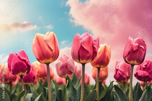 A row of springtime tulip blossoms #817750110