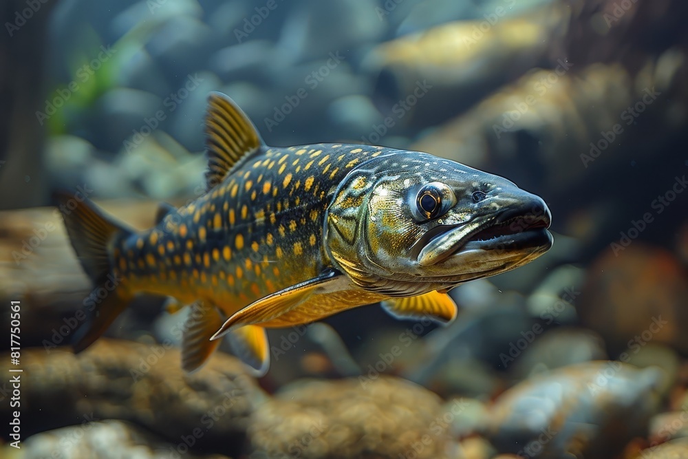 Pike fish lurking in murky waters, depicting freshwater predators. Pike fish lurking in murky waters, depicting freshwater predators.