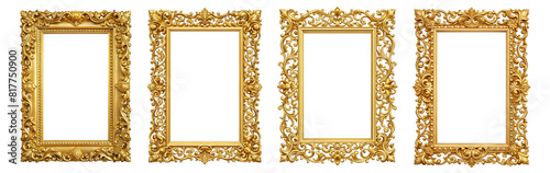 Set of golden frames Isolated transparent PNG background Premium pen tool cutout