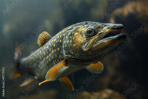 Pike fish lurking in murky waters, depicting freshwater predators.  © Nico