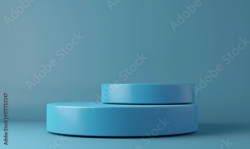 Blue podium for product presentation on blue background.