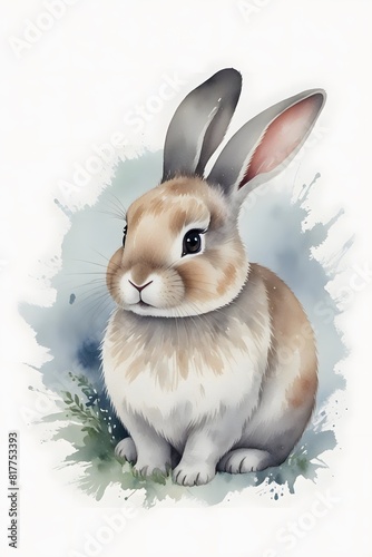 Scandinavian snuggly bunny in watercolor style photo